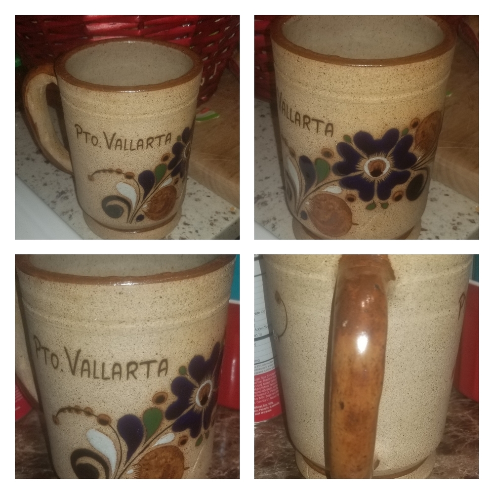 Vtg hand painted clay pottery cup/ mug